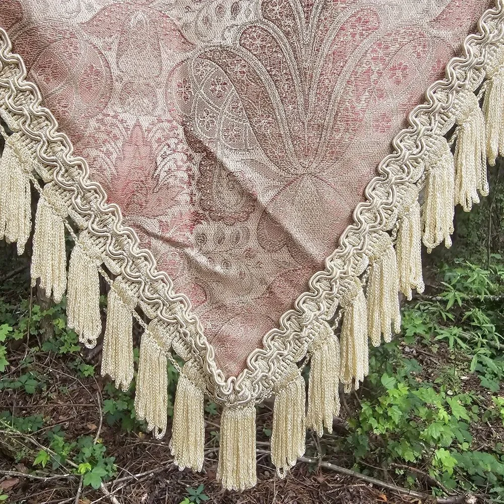 Vintage 80s Champagne Gold & Burgandy Paisley Jacquard Valance with Gold Tassels